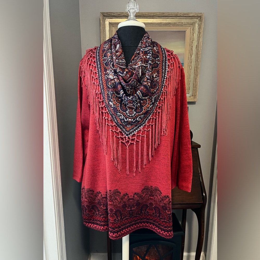 One World Knitted Top with Scarf Size XL